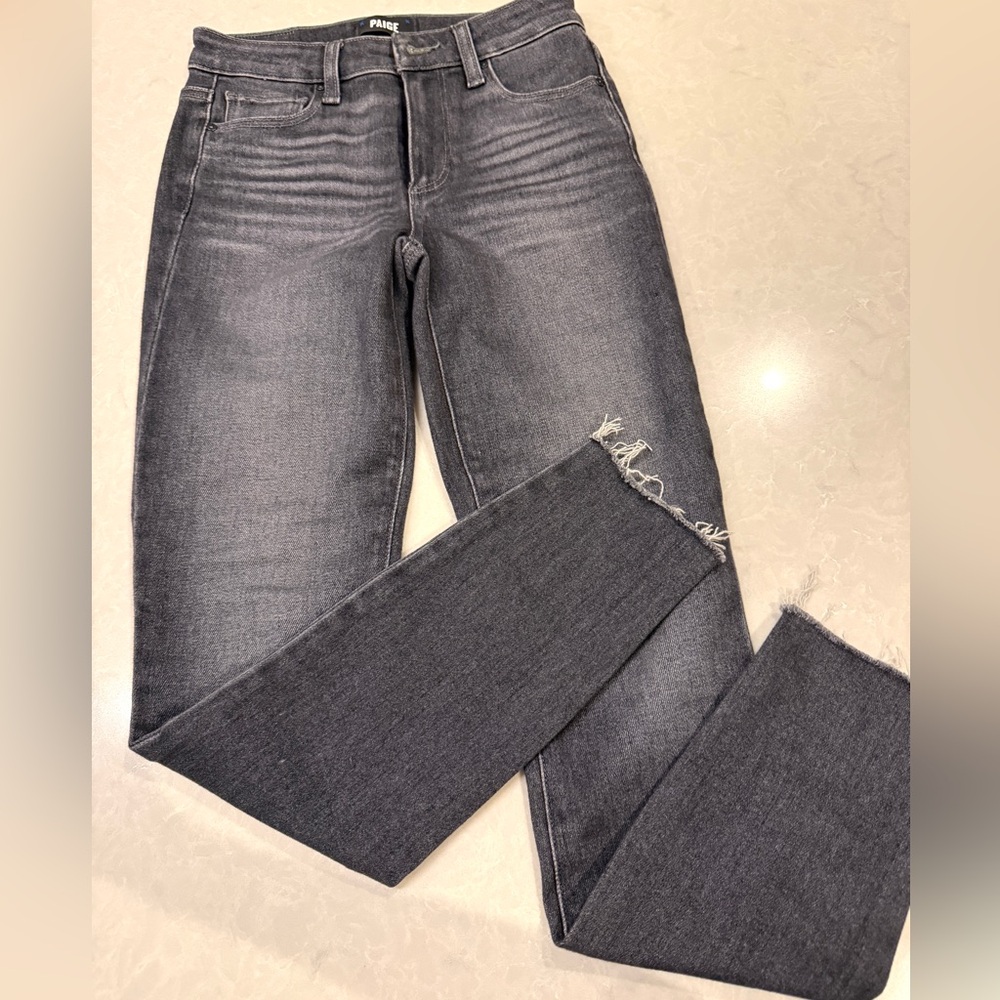 Paige Grey Raw Hem Skinny Jeans
